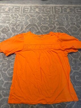 LOFT Bright Orange Short Sleeve Tee with Yoke Detail
